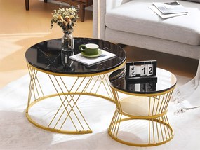 Zestaw 2 stolików nocnych - okleina w marmurowy wzór - złota konstrukcja - czarny