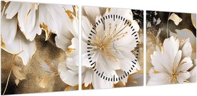Obraz - Kwiaty w kolorze złotym (z zegarem) (90x30 cm)
