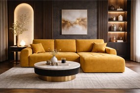 Narożnik w kształcie L z funkcją spania i pojemnikiem Ivo XL, tkanina welurowa Salvador, Żółty, Prawy