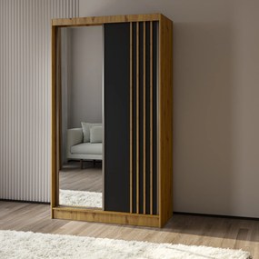 Szafa Przesuwna NELVIA 120 cm z Lustrem Szafa Dwudrzwiowa Dąb artisan