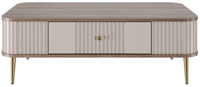 Stolik kawowy z szufladą Vesper 103x60 cm - kaszmir / orzech / złote nogi