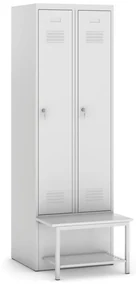 Kovos Szafka ubraniowa z ławką i półką, 2-drzwiowa, 1875 x 600 x 500/800 mm, zamek cylindryczny, drzwi szare