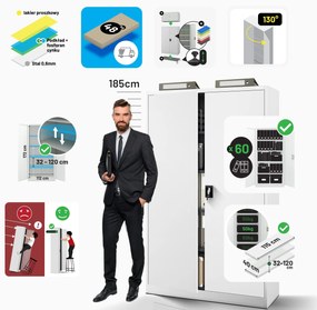 Szafa biurowa metalowa na akta biała JAN II, 1150 x 1850 x 400 mm