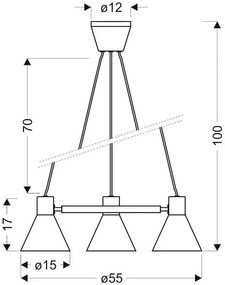 Czarna matowa potrójna lampa wisząca do loftu - K106 Uvefi 11X