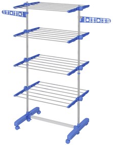 HOMCOM Wieszak na ubrania Suszarka do ubrań 5 poziomów, składany, system One-Klick, 142 cm x 55 cm x 172 cm, Niebieski + Srebrny