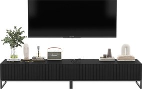 Szafka RTV z 2 drzwiami - korpus Czarny mat, fronty ryflowane Czarny mat - 220 cm, stelaż z czarnego metalu