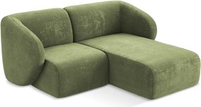 Zielony narożnik z tkaniny szenilowej (prawostronny/z szezlongiem) Lani – Makamii