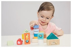 Classic world drewniane klocki sensoryczne 7 funkcji układanka multifunkcyjna kształty dźwięk montessori 14 el.