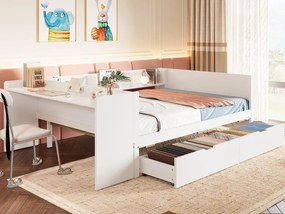 Łóżko proste dla dziecka 140x200 cm - z biurkiem - z 2 szufladami - z półkami - drewno lite - białe (bez materaca)