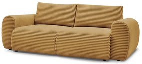 Musztardowa sztruksowa rozkładana sofa 257 cm Lucien – Bobochic Paris