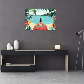 Obraz na szkle - Joginka na plaży (70x50 cm)