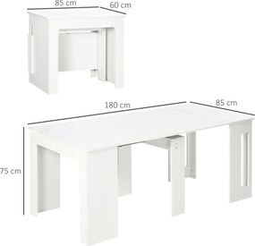 HOMCOM Stół jadalniany, składany stół, rozkładany stół kuchenny, stół jadalniany, płyta wiórowa, 60-180 x 85 x 75 cm, Biały