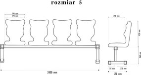Zestaw siedziskowy - ławka na korytarz do szkoły Bench 4-osobowa, rozmiar 4-6, podstawa czarna