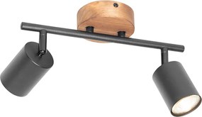 Industrialny reflektor czarny z drewnem, regulowany, 2-światłowy - Jeana