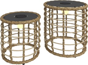 Outsunny Zestaw 2 Solarnych Lampionów Rattanowych z Czujnikiem Światła LED w Stylu Boho IP44 | Aosom PL