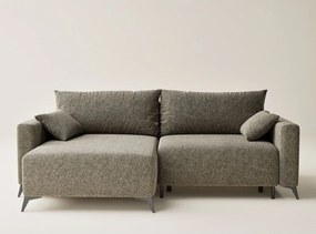 Brązowy rozkładany/ze schowkiem narożnik z tkaniny szenilowej (lewostronny/z szezlongiem) Leon – Maison de Rêve