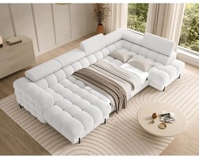 Kremowy rozkładany narożnik z materiału bouclé (prawostronny/w kształcie litery U) Feraria – ELTAP