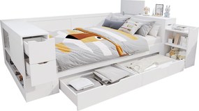 Sofa z funkcją spania dla dzieci 140x200cm - z szufladami, półkami i przestrzenią do przechowywania - z nocną szafką - Biały (bez materaca)