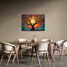 Obraz na szkle - Słońce w koronie drzewa życia (70x50 cm)