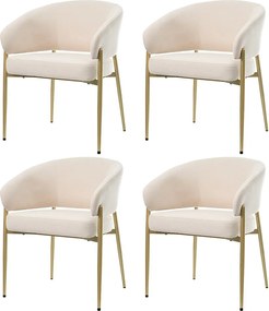 Zestaw 4 krzeseł do jadalni - 58 x 61 x 78 cm - Styl nowoczesny - nogi w kolorze złotym - aksamit - beż