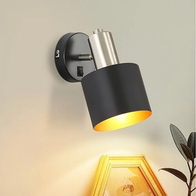 NETTLIFE Wewnętrzna lampa ścienna Vintage Wall Spotlight Czarny 330° Obrotowy E27 Mały Metalowy