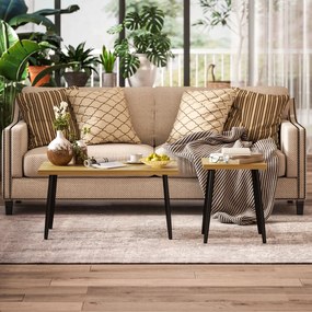 HOMCOM Zestaw 2 Stolików Kawowych, Duży i Mały Stolik z Ramą Metalową i Blatem Drewnianym, Elastyczne Stoliki Kawowe, Drewno Naturalne