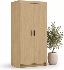 Szafa Ele 2D 90 cm dąb olejowany - dwudrzwiowa szafa z półkami i drążkiem na ubrania do sypialni