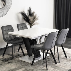 Stół Prostokątny Rozkładany CLARK 120-160 cm Czarny/Biały Połysk Glamour