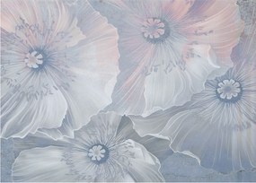 Obraz na szkle - Niebieskie kwiaty na ścianie (70x50 cm)