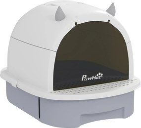 PawHut Kuweta z pokrywą kuweta dla kota z szufelką wysuwaną szufladą pedałem wejściowym dla kotów do 5 kg 40,5x52x39 cm Szara | Aosom PL