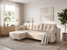 Rozkładana narożna sofa SILVIANO 230x140 cm, kremowa, uniwersalna