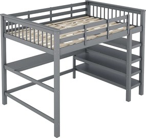 Łóżko piętrowe 140x200 cm - z półkami, stelażem - szare - bez materaca