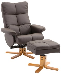 HOMCOM Fotel relaksacyjny TV z funkcją obrotu 360° i podnóżkiem Rozkładany Brązowy Drewniana rama 80x86x99cm | Aosom PL