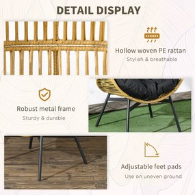 Outsunny Fotel ogrodowy Fotel ogrodowy z PE rattanu, 89 cm x 75 cm x 143 cm, Naturalny + Czarny