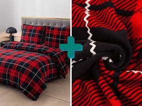 PrzytulneMieszkanie.pl PrzytulneMieszkanie.pl PrzytulneMieszkanie.pl Zestaw pościeli z mikropluszu + prześcieradło 90x200 cm ALBURY czerwone, pojedyncze łóżko