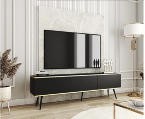 Szafka RTV, czarna, czarne nogi, 175 x 30 x 52 cm, Push to Open