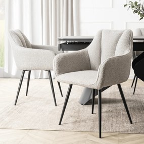 Krzesło Tapicerowane do Salonu NAWARA Szare Boucle Nowoczesne