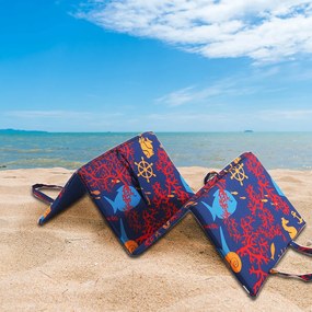 Leżak plażowy KONIK MORSKI Z KORALAMI 137x49 cm, niebieski