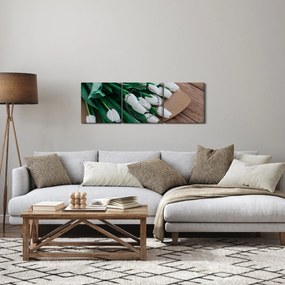 Obraz bukietu białych tulipanów (z zegarem) (90x30 cm)