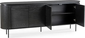 Komoda do Salonu BECK 200 cm Czarna Czterodrzwiowa Ryflowana Nowoczesna