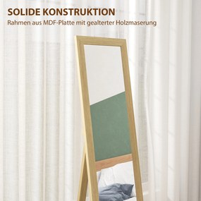 HOMCOM Lustro całopostaciowe, lustro ścienne, 37 cm x 40 cm x 155 cm, w tym haczyki montażowe, srebrny + dąb | Aosom PL