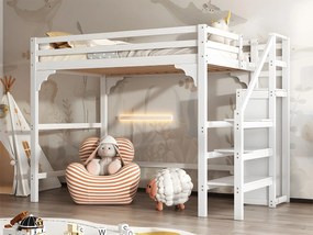 Łóżko mezzanine 140x200cm z drewna - z szafą i stelażem na listwy - Białe