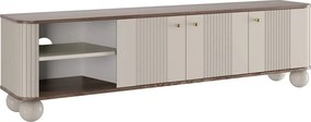 Szafka RTV Vesper 187 cm trzydrzwiowa - kaszmir / orzech / złote uchwyty / nogi kule