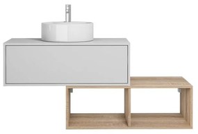 Szafka łazienkowa wisząca z okrągłą umywalką - 1 biała szuflada i 2 naturalne jasne wnęki - 94 cm - TEANA II