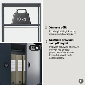 Regał biurowy otwarty z drążkiem na ubrania, do recepcji i poczekalni, metalowy, antracytowy, 800x2200x400 mm: ARIEL