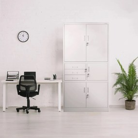 Biurowa szafa na akta z sejfem Filip II 90x40x185 cm szara