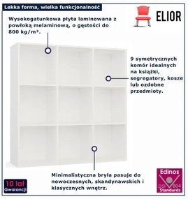 Biały regał na książki z 9 półkami P0-S22