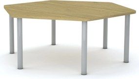 Stół szkolny Smart sześciokątny 140x120 cm, rozmiar 4-6, blat dębowy / nogi szare