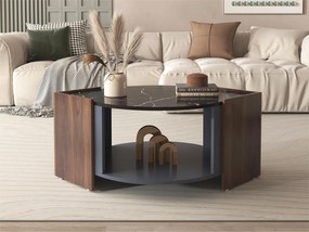 Stolik kawowy - blat efekt marmuru i drewna - Brązowy