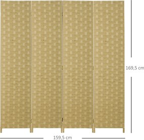 HOMCOM Parawan 4-częściowy 160 x 170 cm, przegroda z włókna falistego do salonu, brązowy | Aosom PL